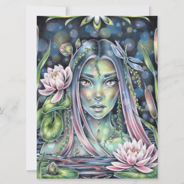 Water Nymph Lily Fairy Elf Fantasy Card (Vorderseite)