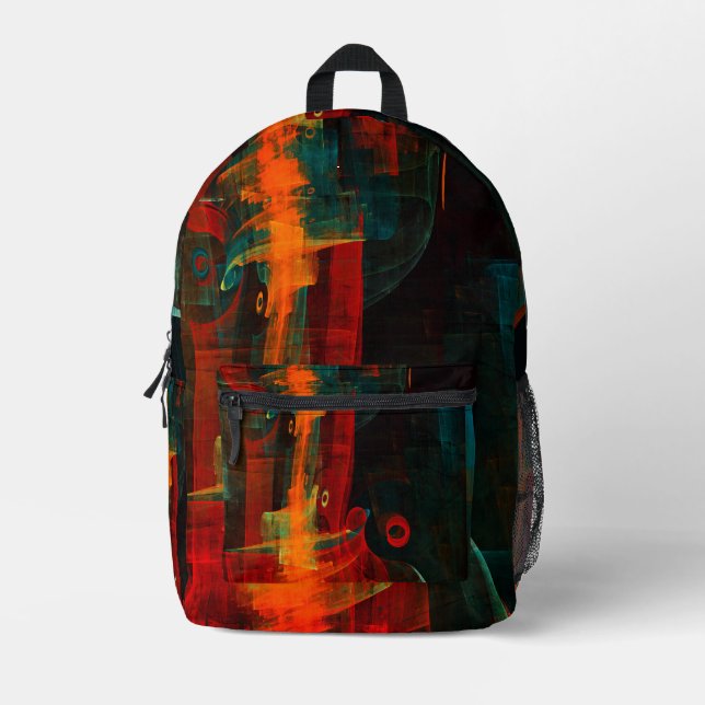 Water Orange Red Blue Modernes Abstraktes Kunstmus Bedruckter Rucksack (Vorderseite)