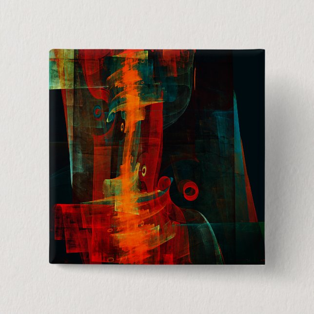 Water Orange Red Blue Modernes Abstraktes Kunstmus Button (Vorderseite)
