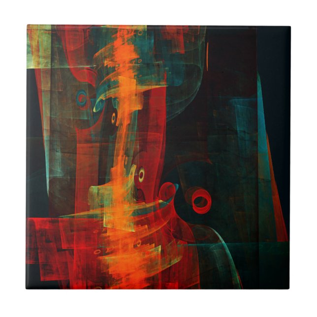 Water Orange Red Blue Modernes Abstraktes Kunstmus Fliese (Vorderseite)