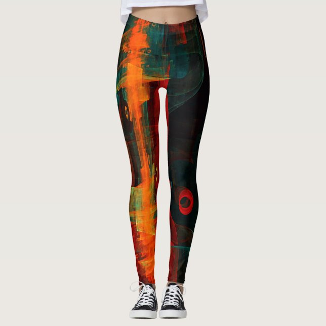 Water Orange Red Blue Modernes Abstraktes Kunstmus Leggings (Vorderseite)