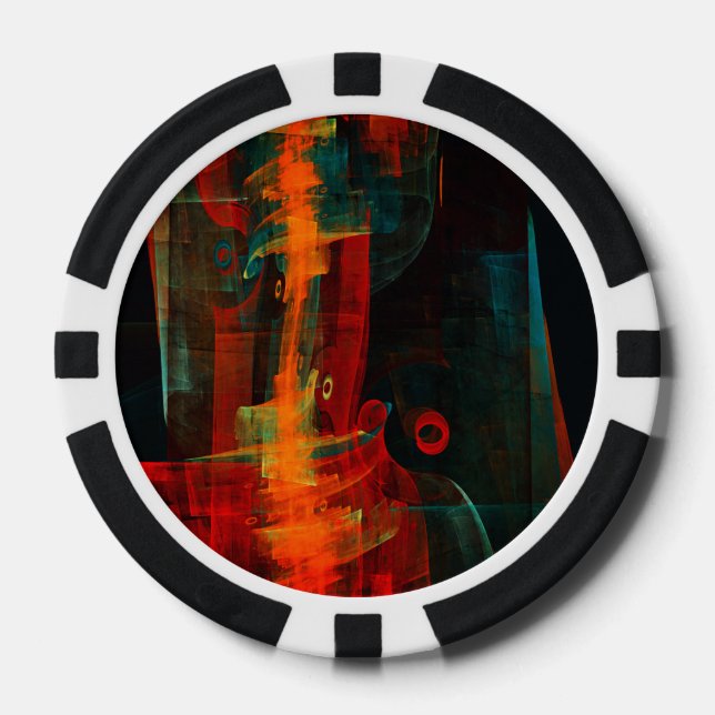 Water Orange Red Blue Modernes Abstraktes Kunstmus Pokerchips (Vorderseite)