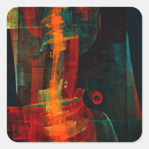 Water Orange Red Blue Modernes Abstraktes Kunstmus Quadratischer Aufkleber