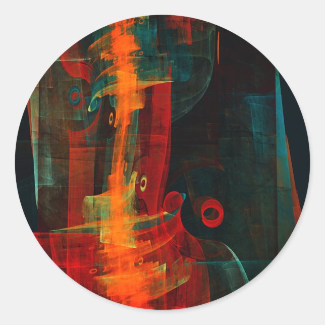 Water Orange Red Blue Modernes Abstraktes Kunstmus Runder Aufkleber (Vorderseite)