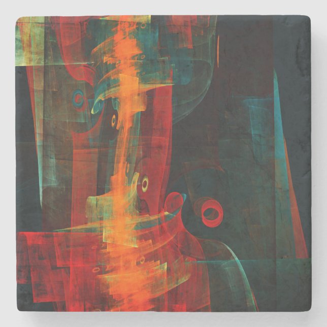 Water Orange Red Blue Modernes Abstraktes Kunstmus Steinuntersetzer (Vorderseite)