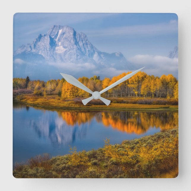 Water | Oxbow Bend Jackson Wyoming Quadratische Wanduhr (Vorderseite)