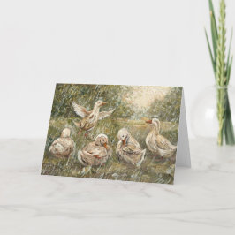 Water Play Whimsical Farmhouse Duck Family Pond Karte