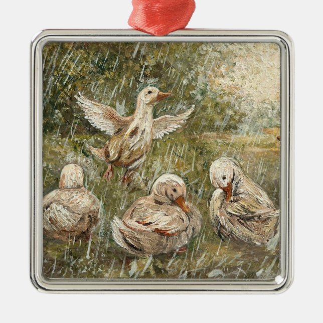 Water Play Whimsical Farmhouse Duck Family Pond Ornament Aus Metall (Vorne)