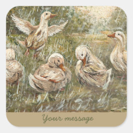 Water Play Whimsical Farmhouse Duck Family Pond Quadratischer Aufkleber