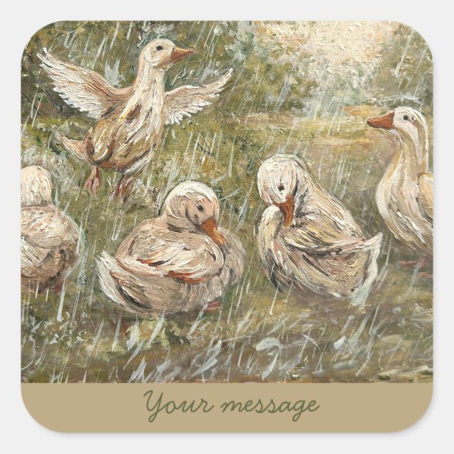 Water Play Whimsical Farmhouse Duck Family Pond Quadratischer Aufkleber (Vorderseite)