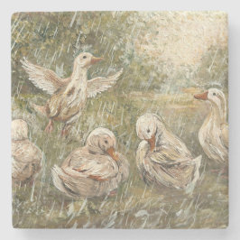 Water Play Whimsical Farmhouse Duck Family Pond Steinuntersetzer