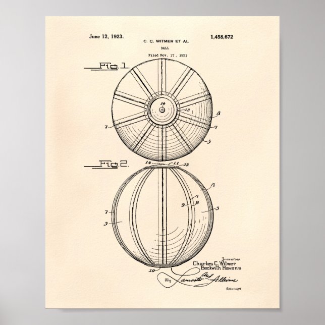 Water Polo Ball 1923 Patent Art Old Peper Poster (Vorne)