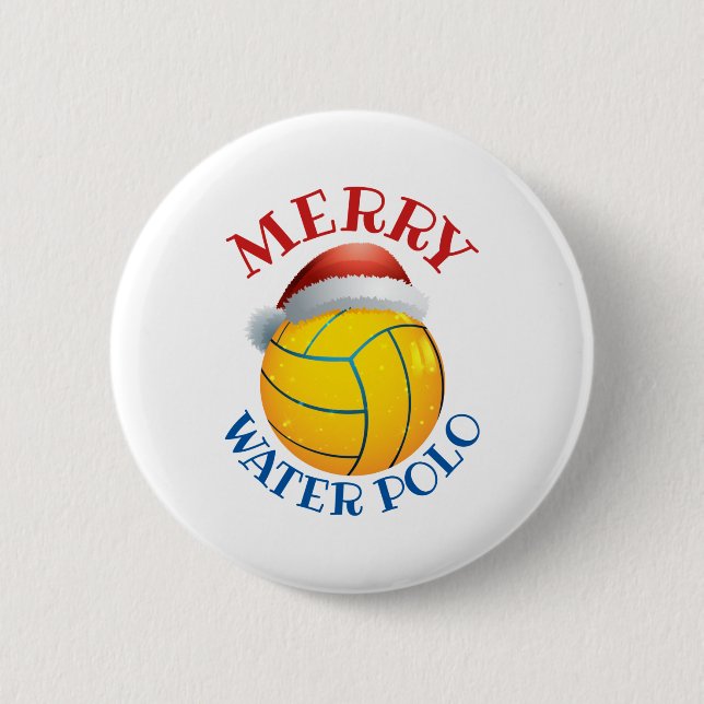Water Polo Weihnachtsball mit Weihnachtsmannmütze Button (Vorderseite)