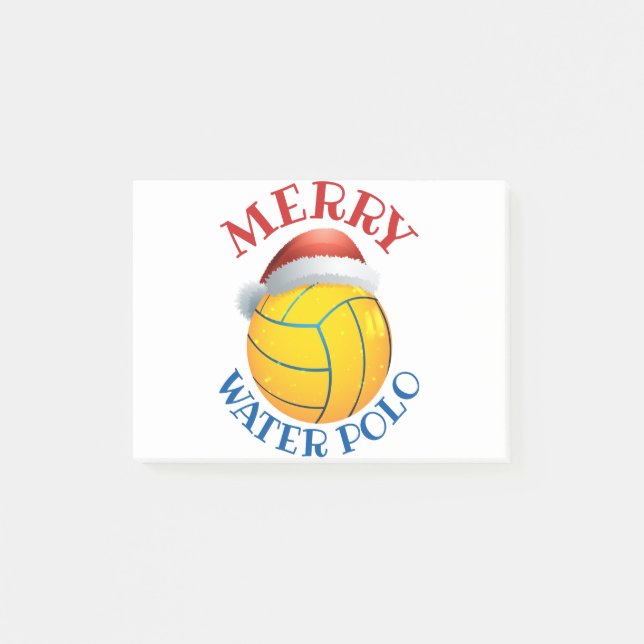 Water Polo Weihnachtsball mit Weihnachtsmannmütze Post-it Klebezettel (Vorderseite)