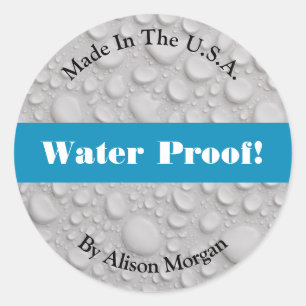 Water Proof, DIY 3 Text Lines & Foto, Med Blue Runder Aufkleber