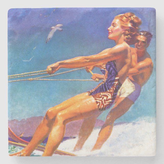 Water Skier von McClelland Barclay Steinuntersetzer (Vorderseite)