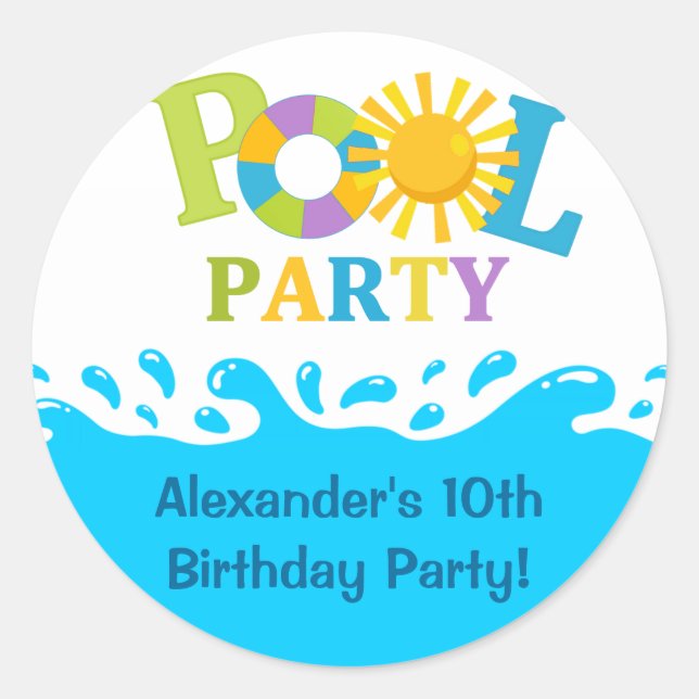 Water Splash Boy Pool Party Birthday Sticker (Vorderseite)
