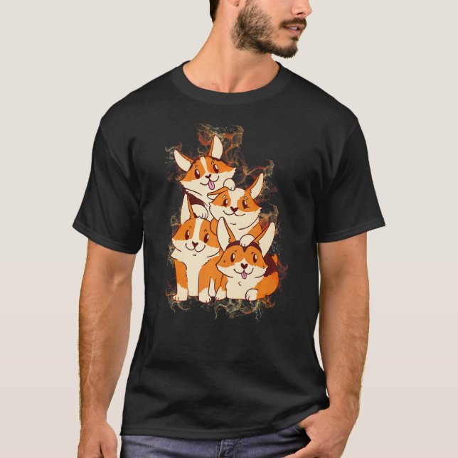 Water Splash Corgi Dog Pile T-Shirt (Vorderseite)