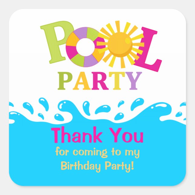 Water Splash Girl Pool Party Danke Sticker (Vorderseite)