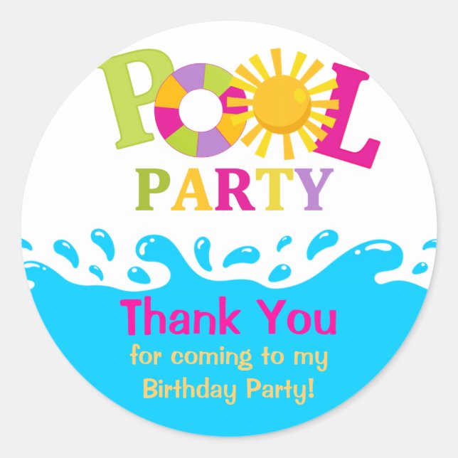Water Splash Girl Pool Party Danke Sticker (Vorderseite)