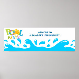 Water Splash Pool Party Boy Birthday Banner Poster