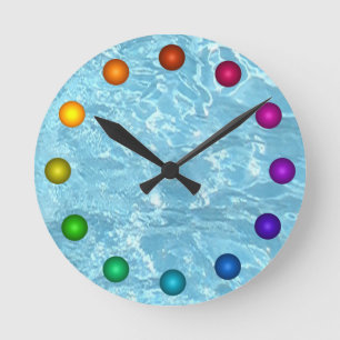 Water Summer Patio Clock Sunlight Blue White Pool Runde Wanduhr