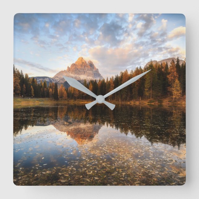 Water | Tre Cime Di Lavaredo Italy Quadratische Wanduhr (Vorderseite)