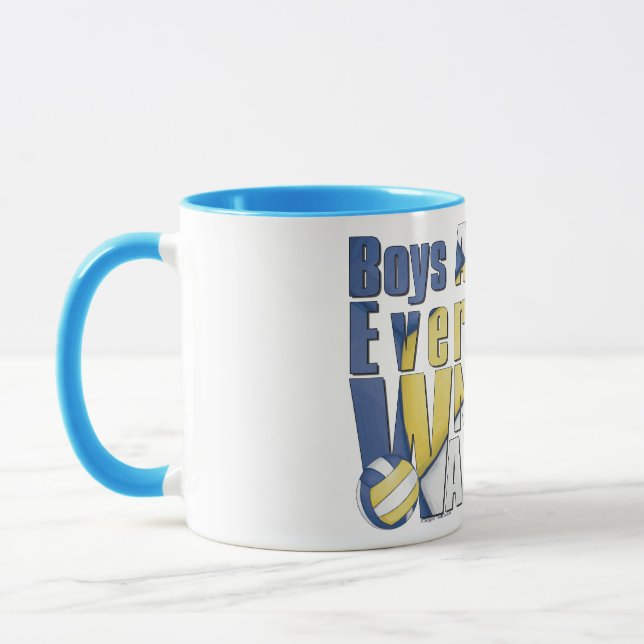Waterboy-Volleyball in Blau und Gelb Tasse (Links)