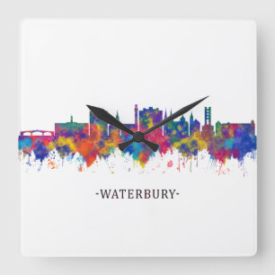 Waterbury Connecticut Skyline Quadratische Wanduhr