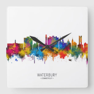 Waterbury Connecticut Skyline Quadratische Wanduhr