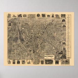 Waterbury, CT Panoramic Map - 1899 Poster