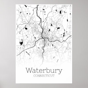 Waterbury Karte - Connecticut - Poster