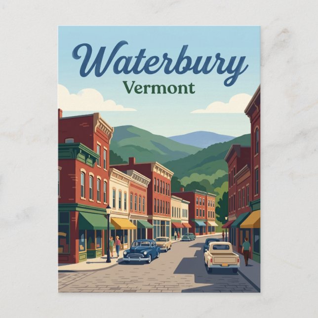 Waterbury Vermont Postkarte (Vorderseite)