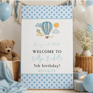 Watercolo Hot Air Ballon Kind 5. Geburtstagsparty Banner