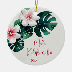 Watercolo Tropical Mele Kalikimaka   FOTO Keramik Ornament
