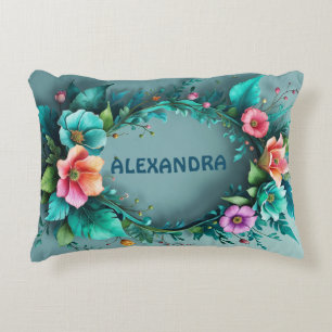 Watercolor 3D Blumenrahmen 27 + Ihr Text Dekokissen