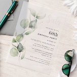 Watercolor 60. Geburtstagsparty Eukalyptus<br><div class="desc">Es könnte überraschen,  Party oder ein weiteres besonderes Jahrzehnt erreicht. Diese 60. Geburtstagsfeier mit eukalyptusgrünem Design und moderner beliebter Typografie kann leicht zu jedem Geburtstag oder Jubiläumsfest zum Anzug gebracht werden. Sie können den Wortlaut,  die Geburtstagsdetails und die Hintergrundfarbe ändern,  indem Sie auf die Schaltfläche "Personalisieren" klicken.</div>