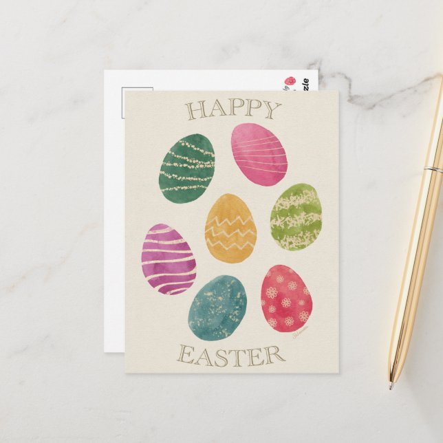 Watercolor Abstract Easter Egg Postcard Postkarte (Vorderseite/Rückseite Beispiel)