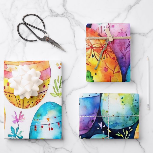 Watercolor Abstrakt Ostereier Wrap Geschenkpapier Set (Vorderseite)