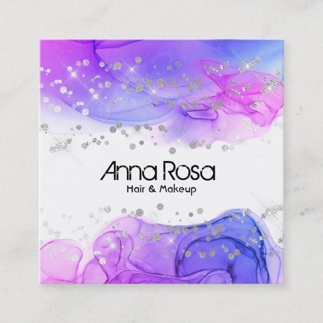 *~* Watercolor-abstraktes magentarotes blaues Quadratische Visitenkarte (Vorderseite)