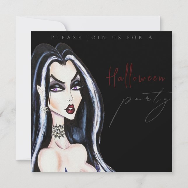 Watercolor Adult Black Halloween Party Invitation Einladung (Vorderseite)