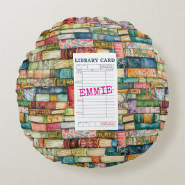 Watercolor Aesthetic Stacked Books Rundes Kissen