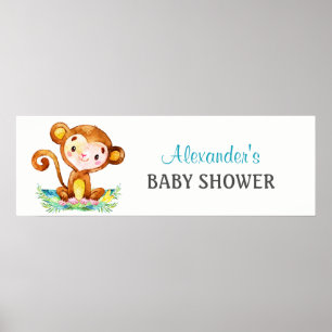 Watercolor Affenjunge Babyduschbanner Poster