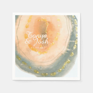 Watercolor Agate Coral Geodes Wedding Serviette