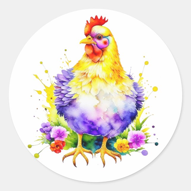 Watercolor AI Chicken Art Runder Aufkleber (Vorderseite)