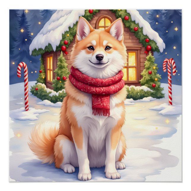 Watercolor Akita Gingerbread House Christmas  Poster (Vorderseite)