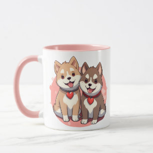 Watercolor Akita Puppies Tasse