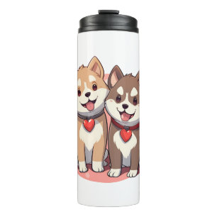 Watercolor Akita Puppies Thermosbecher