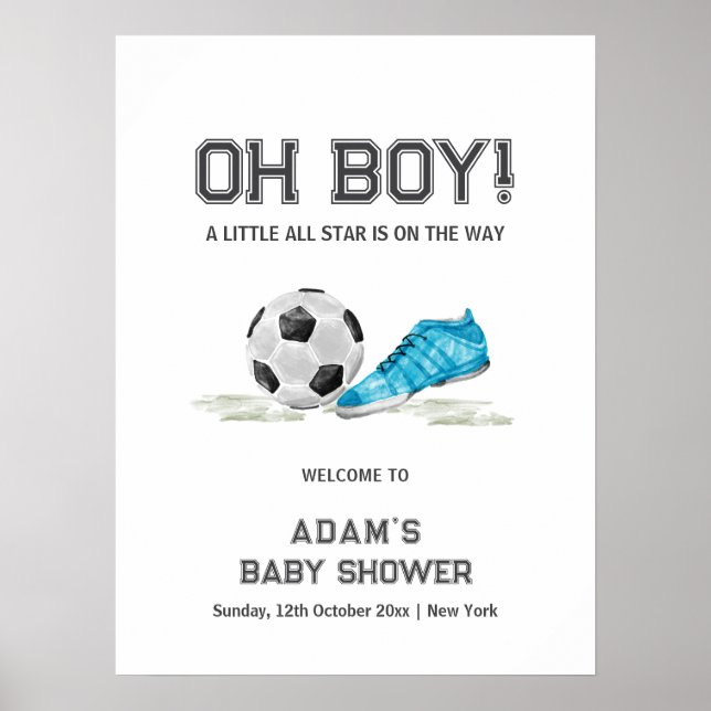 Watercolor All Star Soccer Baby Shower Welcome Poster (Vorne)