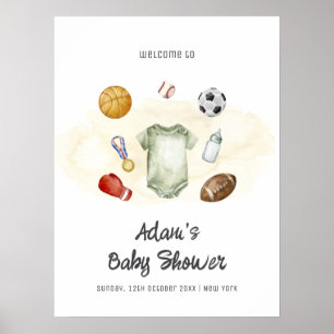 Watercolor All Star Sports Baby Shower Willkommen Poster
